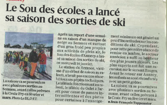 Article Dauphiné libéré janvier 2026