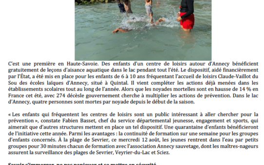Article du Dauphiné Libéré du 13/08/2026