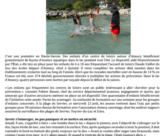 Article du Dauphiné Libéré du 13/08/2026